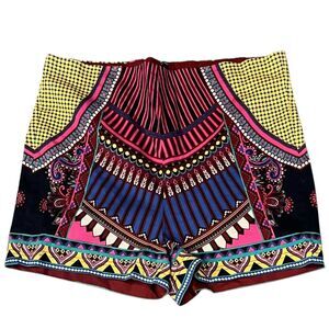Anthropologie Flying Tomato High Waist Multicolor Boho Shorts Neon Tribal Sz L